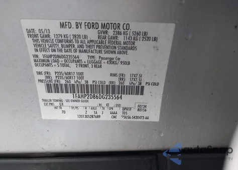 2013 Ford Taurus Se z USA, uszkodzony, nr VIN 1FAHP2D86DG235564